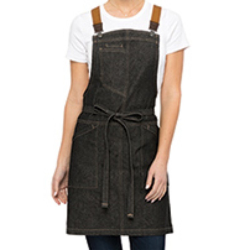 Gray Denim Apron with Two Pocket and Back String Style 214
